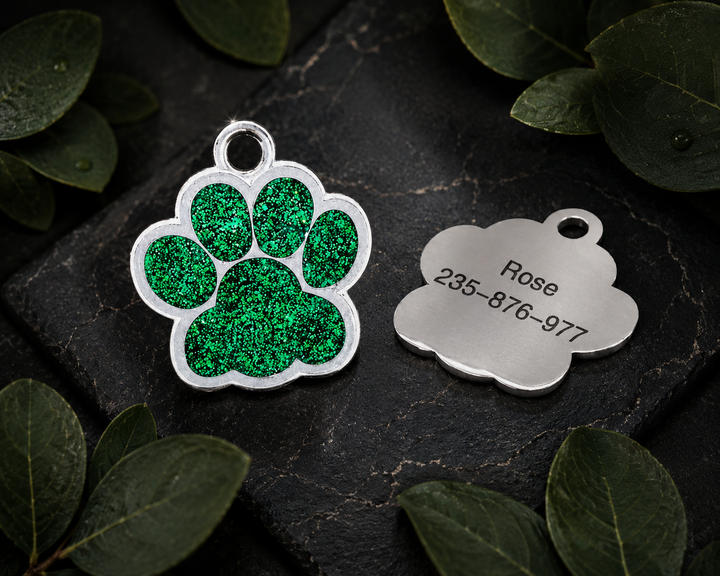 PawSpark Personalized Engraved Glitter Paw ID Tag