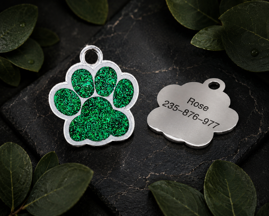 PawSpark Personalized Engraved Glitter Paw ID Tag