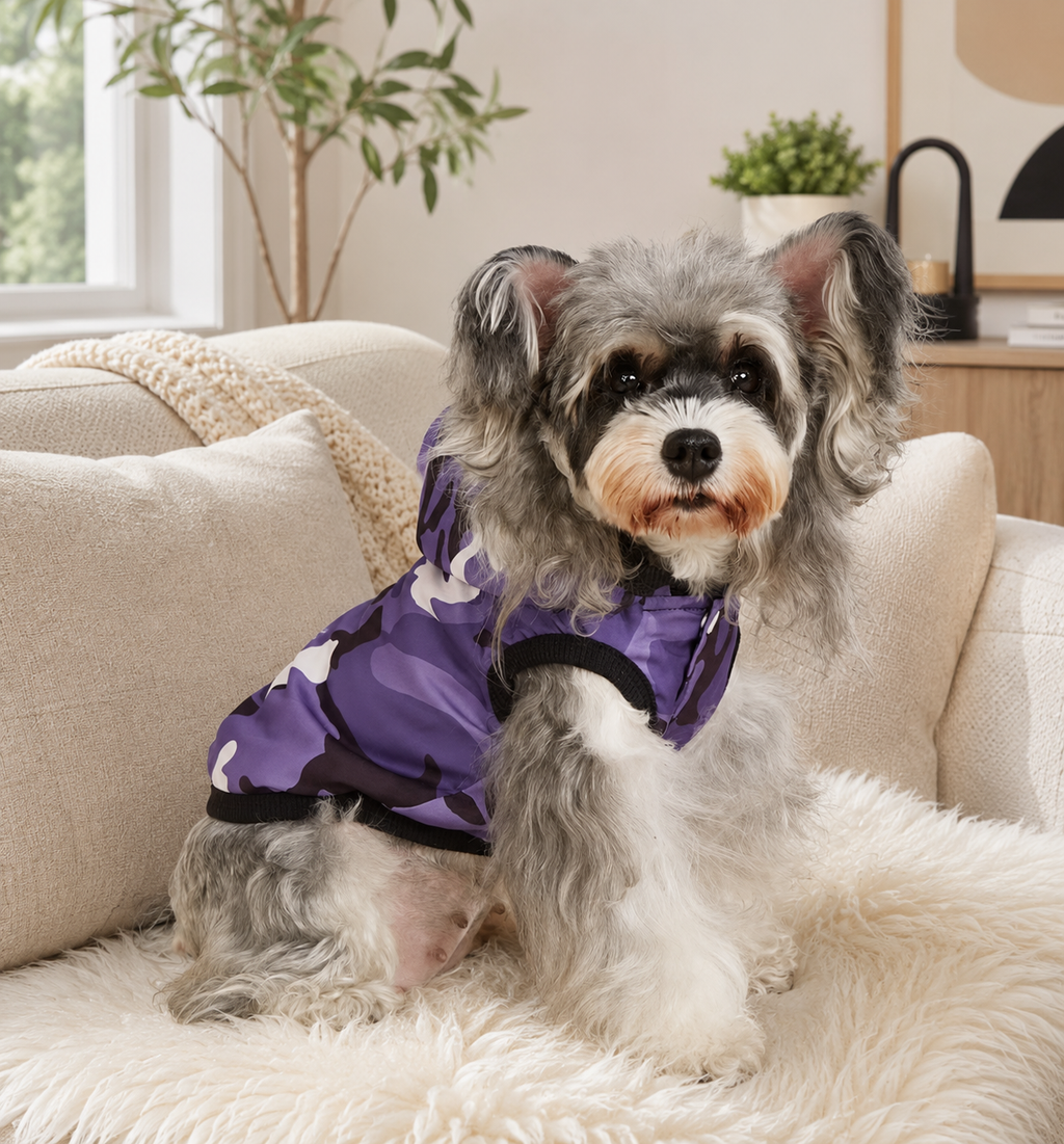 Camouflage purple hooded padded jacket