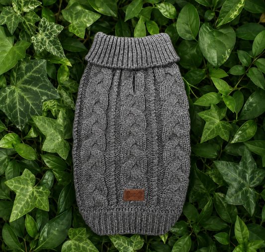 Grey Cable Knit Dog Sweater