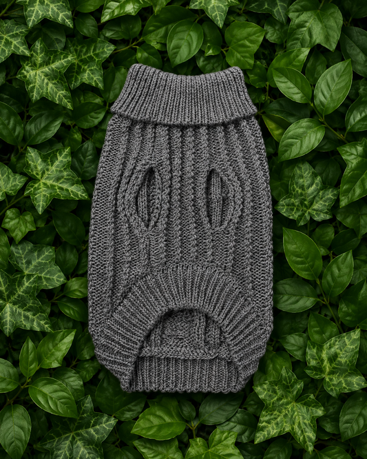 Grey Cable Knit Dog Sweater