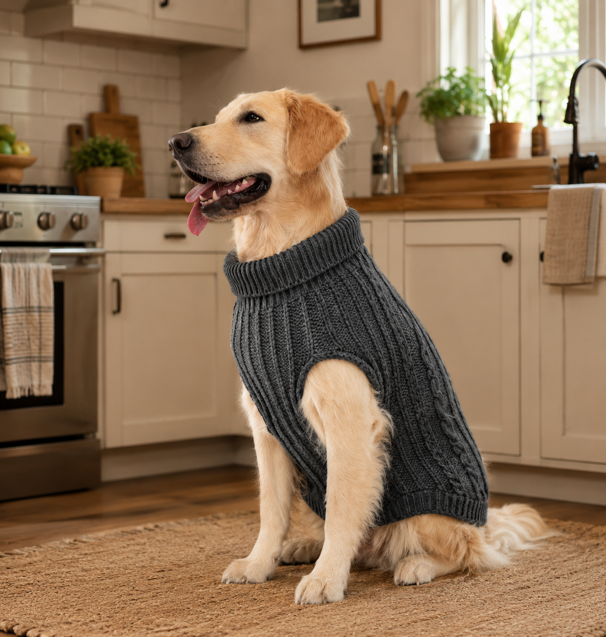 Grey Cable Knit Dog Sweater