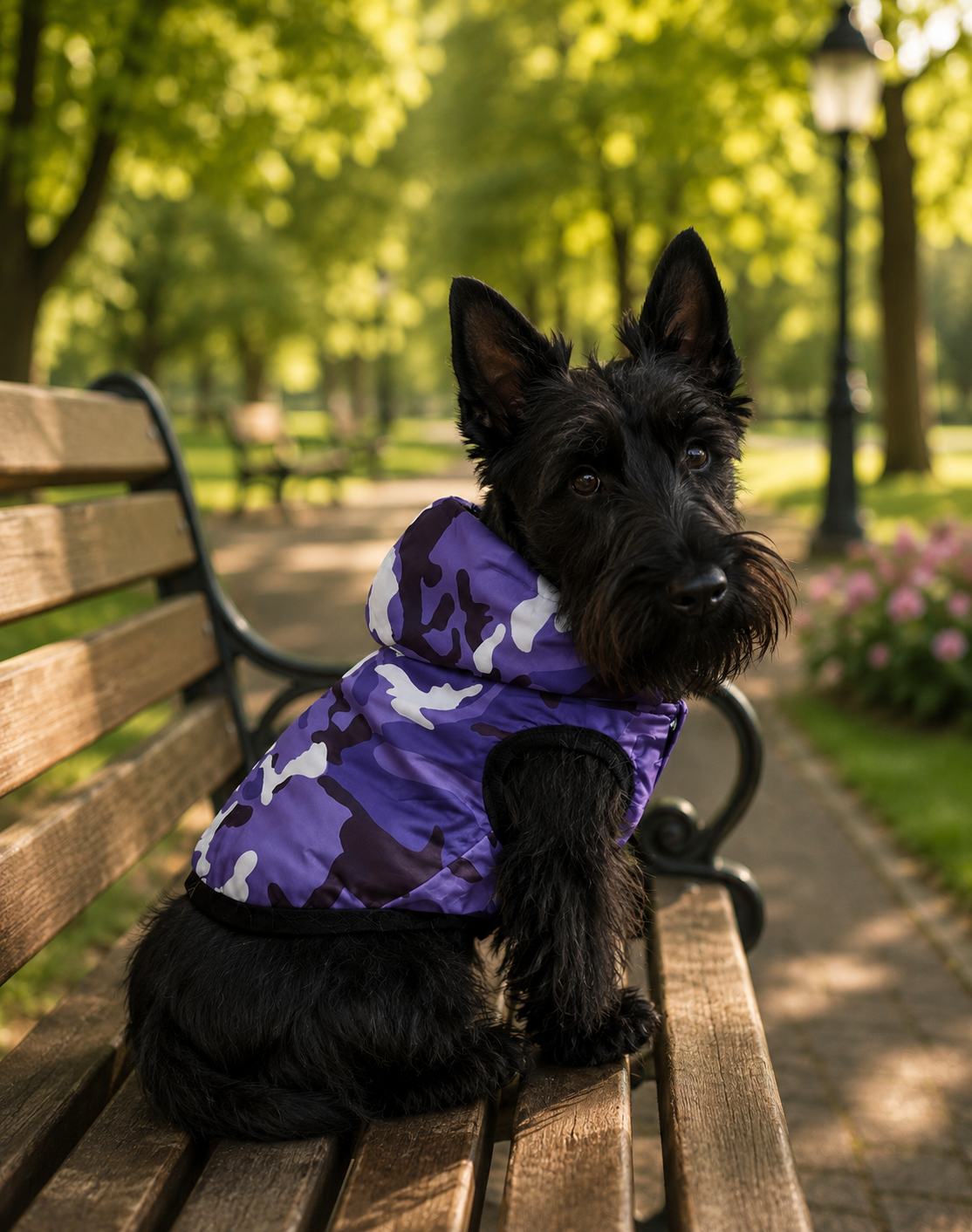 Camouflage purple hooded padded jacket