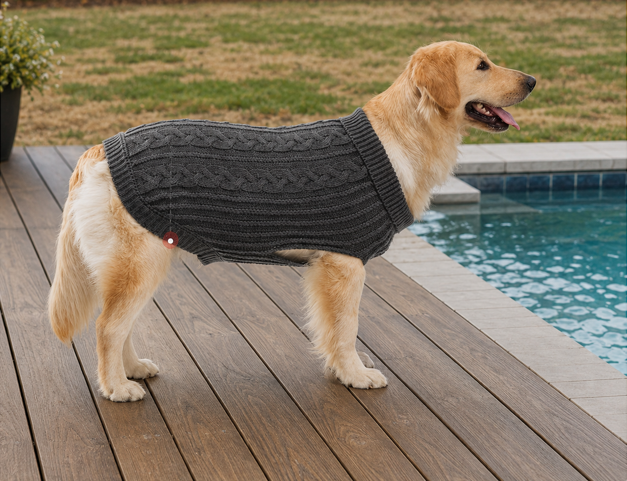 Grey Cable Knit Dog Sweater
