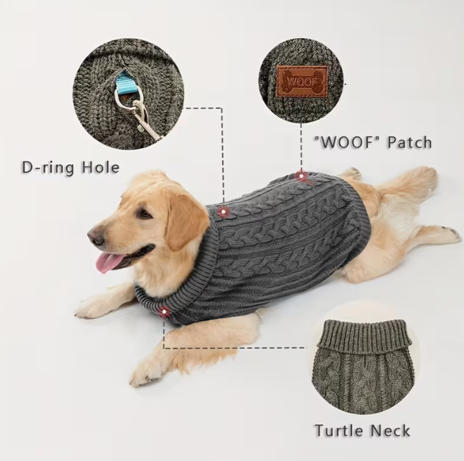 Grey Cable Knit Dog Sweater